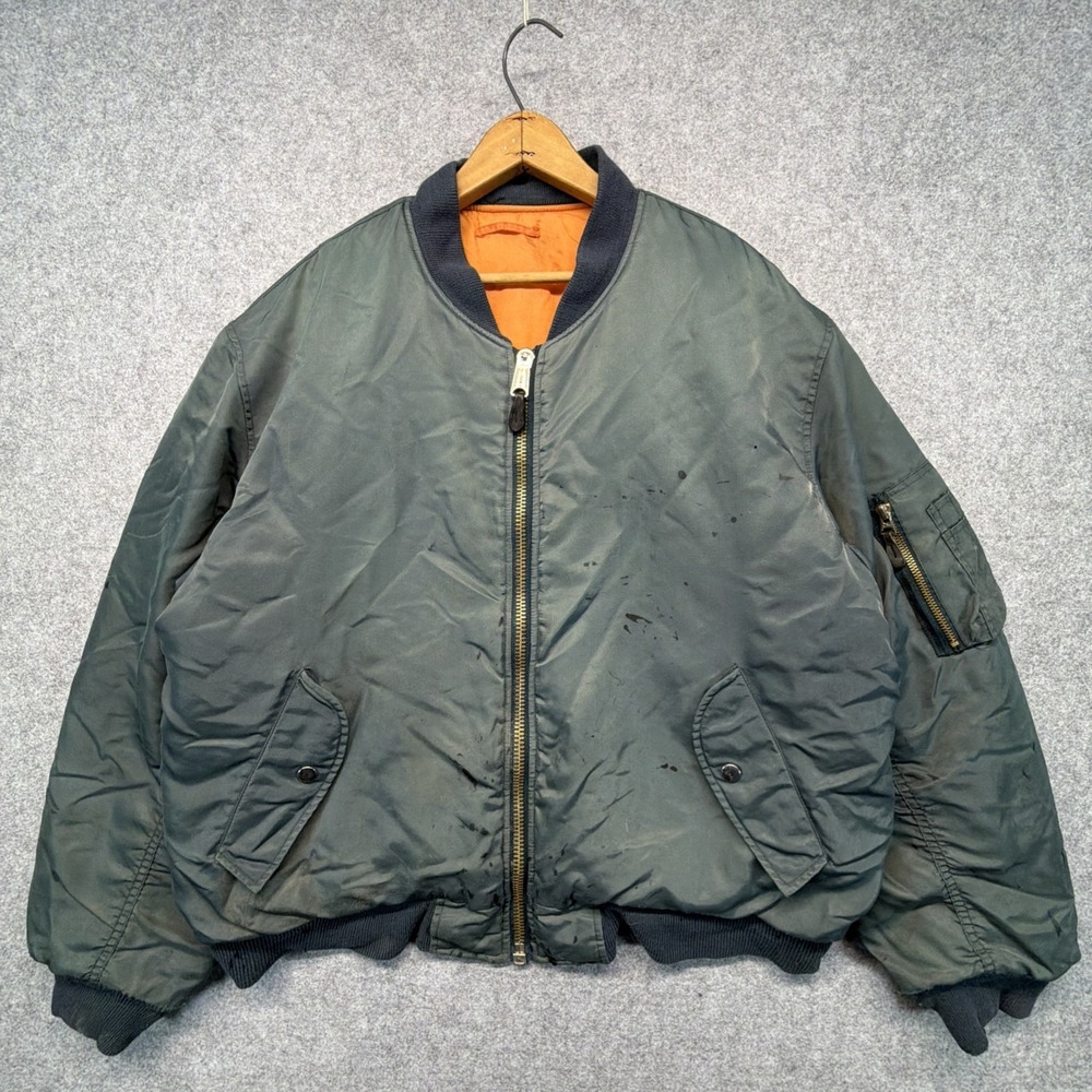 Alpha Industries‎ MA-1 Bomber Jacket Green Mens Size XL Vintage Splatter